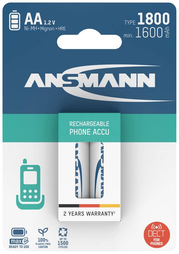 Ansmann 1312-0038 Mignon (AA)-Akku NiMH 1600 mAh 1.2 V 2 St.