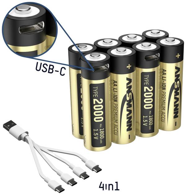 Ansmann 1312-0039 Mignon (AA)-Akku Lithium 1800 mAh 1.5 V 8 St.