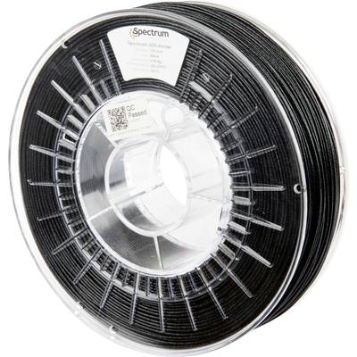 Schwarze ABS Kevlar Filament-Spule von der Marke Spectrum für 3D-Drucker, auf einer transparenten Plastikspule aufgerollt.