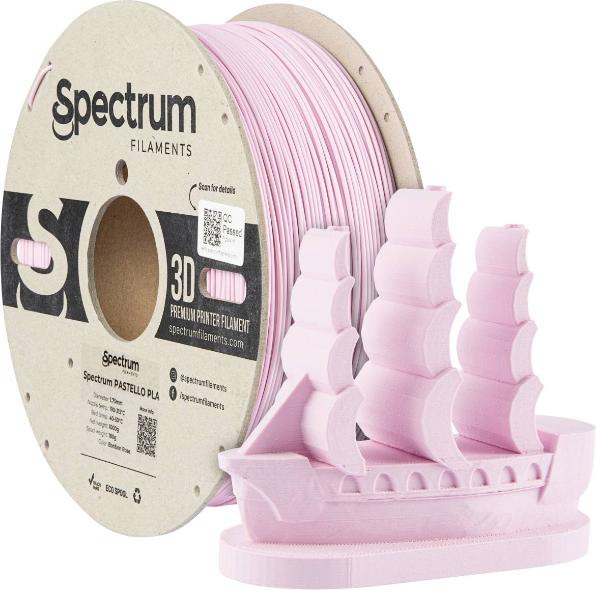 Spectrum Filaments 80706 Pastello PLA Filament PLA kunststof Mat 1.75 mm 1000 g Bonbon Rose, Roze, Pastel 1 stuk(s)