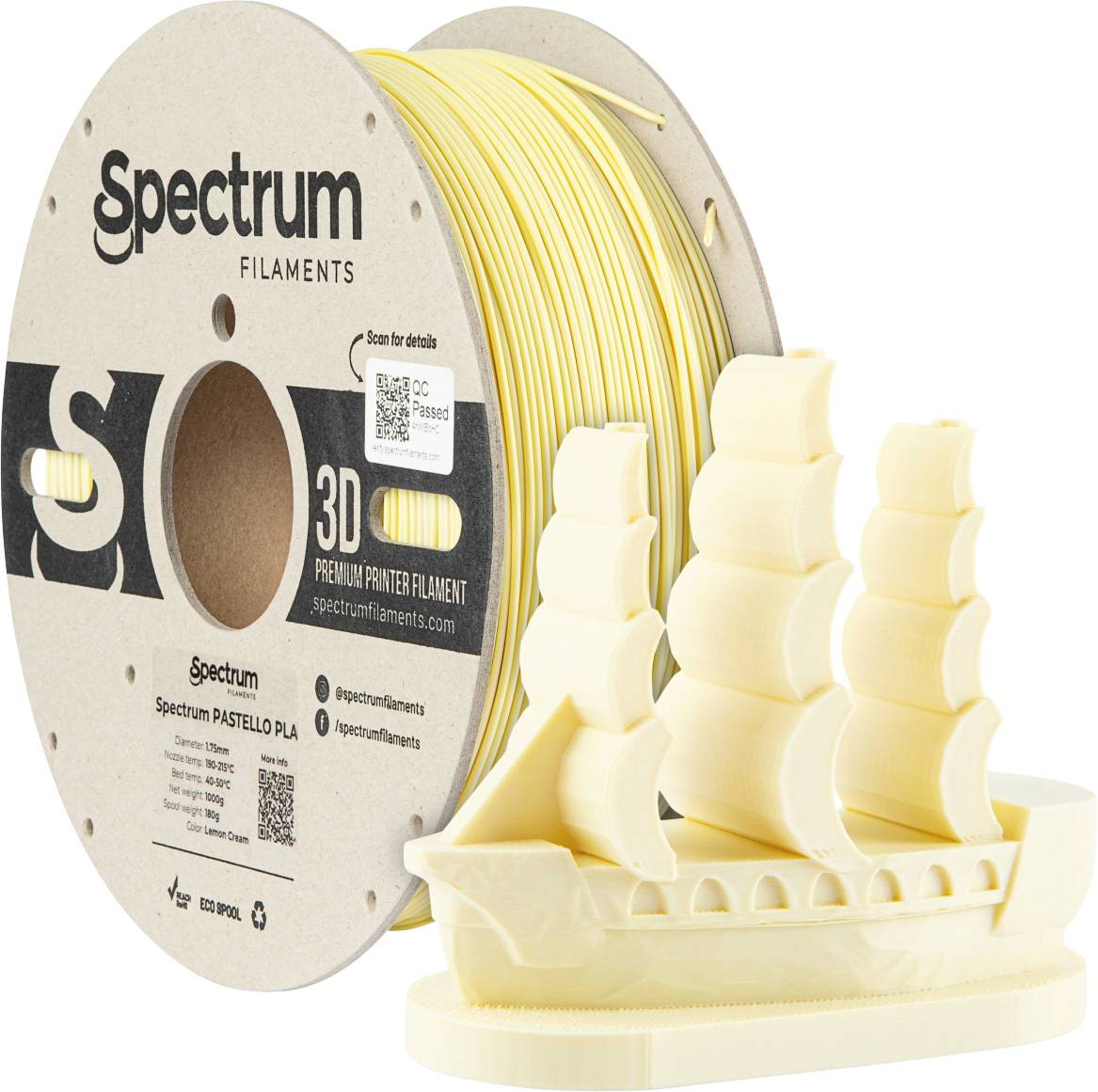 Spectrum Filaments 80729 Pastello PLA Filament PLA kunststof Mat 1.75 mm 1000 g Lemon Cream, Geel, Pastel 1 stuk(s)