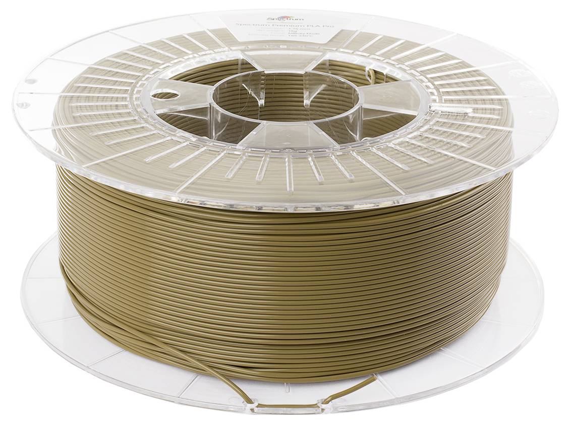 Rolle mit braunem 3D-Drucker-Filament, das in einer transparenten Kunststoffspule aufgerollt ist.