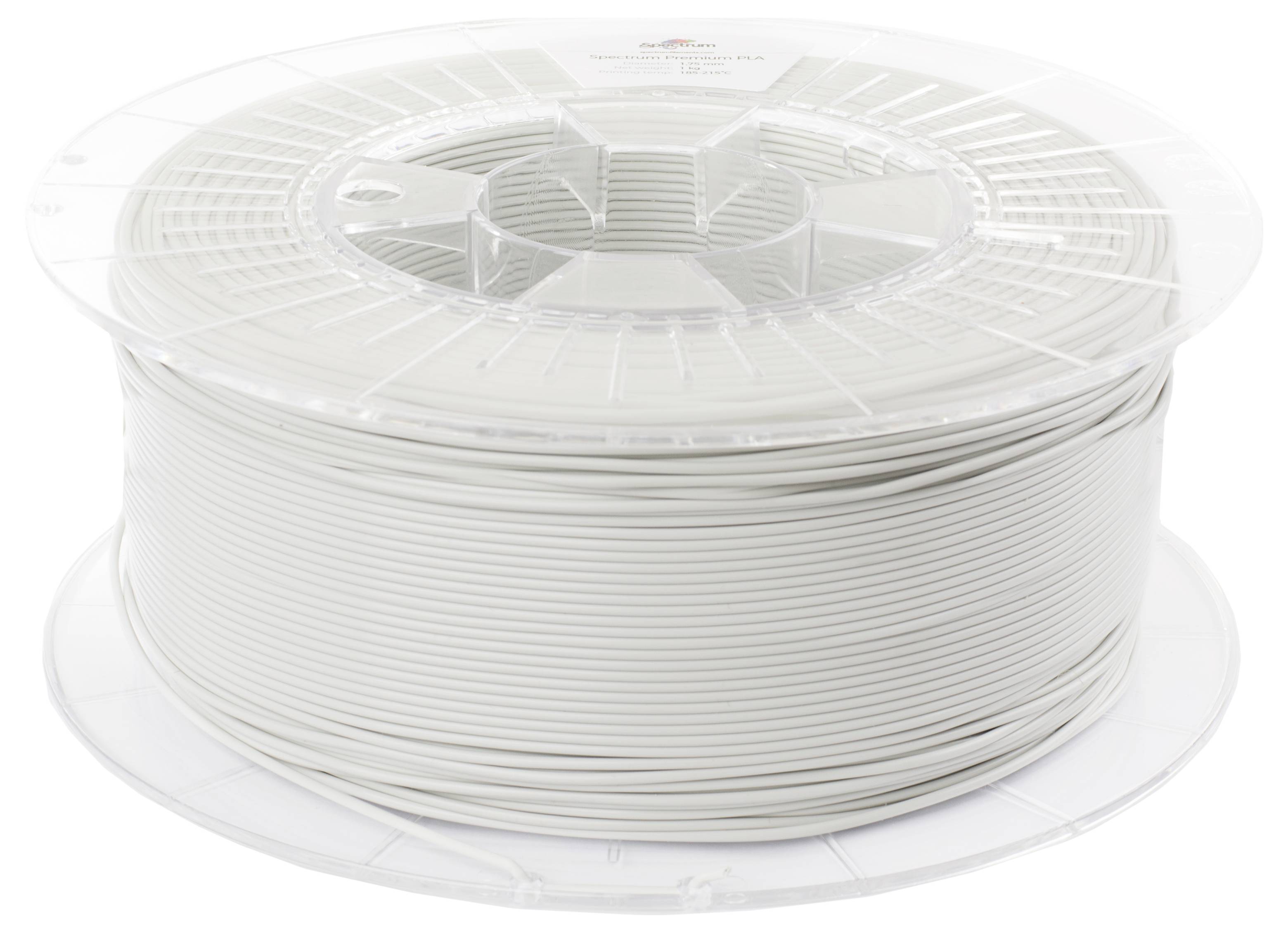Eine Rolle mit weißem 3D-Drucker-Filament, ordentlich gewickelt.