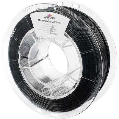 Eine Rolle mit schwarzem 3D-Drucker-Filament, beschriftet mit 'Spectrum S-FLEX 98A', Durchmesser 1,75 mm, für flexible Drucke.