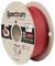 Rolle aus rotem 3D-Druckerfilament der Marke Spectrum am Kartonspulenkern mit QR-Code und Text über Materialdetails.