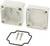 Elektrisches Gehäuse-Set mit geöffnetem Behälter, Dichtung und zwei Schrauben, zur Sicherung und Schutz elektrischer Komponenten.