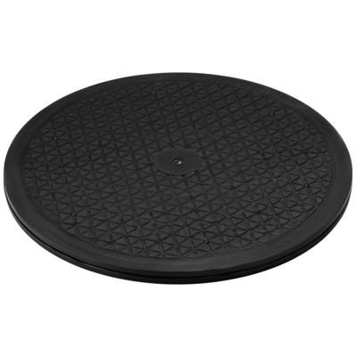 Runde, schwarze, strukturierte Scheibe mit geometrischem Muster.
