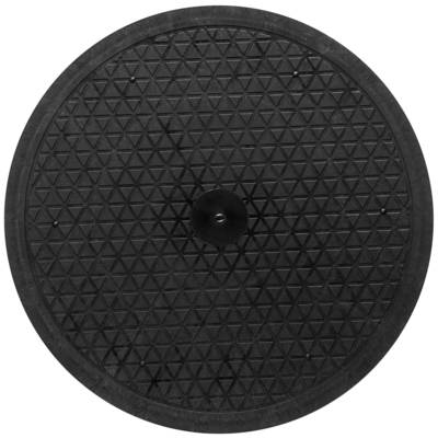 Ein schwarzes, rundes Balancebrett mit rutschfester Oberfläche und dreieckigem Muster.