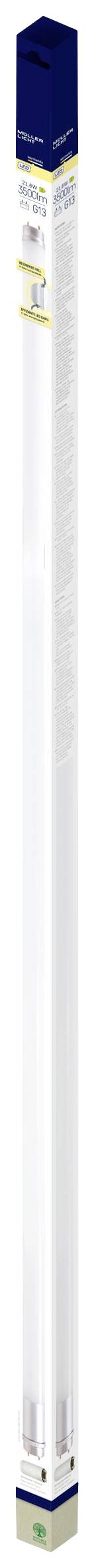 Verpackung einer LED-Leuchtstoffröhre, Marke Philips, 18 Watt, mit Text und Grafik zu Produktinformationen.<br><br>