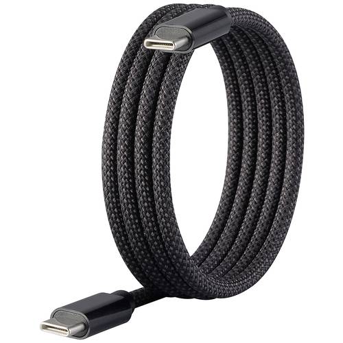 Renkforce USB-Kabel USB 2.0 USB-C® Stecker, USB-C® Stecker 1.00 m Schwarz mit magnetischer Aufwicklung, Stoff-Ummantelun...