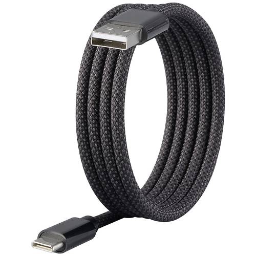 Renkforce USB-Kabel USB 2.0 USB-C® Stecker, USB-A Stecker 1.00 m Schwarz mit magnetischer Aufwicklung, Stoff-Ummantelung...