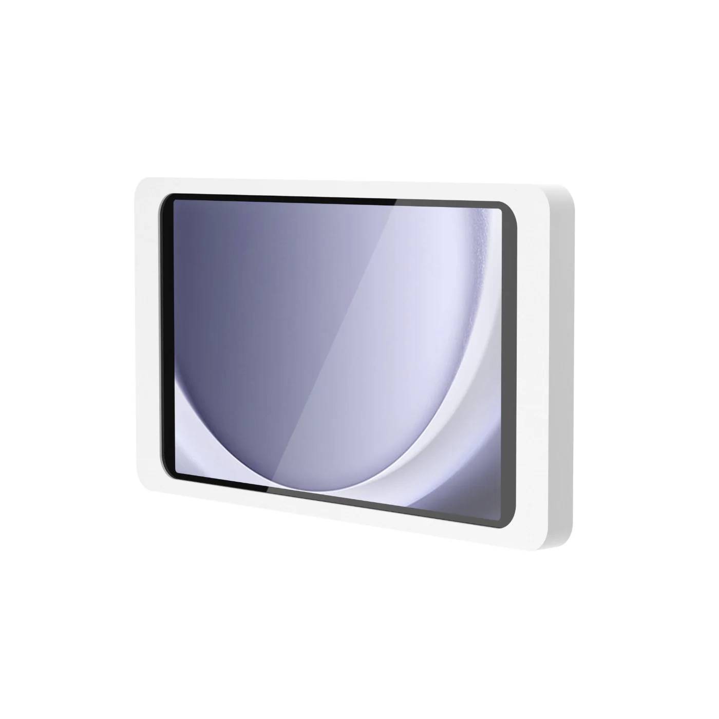 Ein elegantes, modernes Tablet mit glänzendem Display und weißem Rahmen, im Winkel gezeigt.