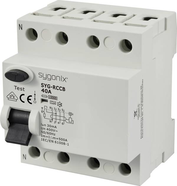 Sygonix SY-6438018 SYG-RCCB 3P+N/A40/10kA/30mA Fehlerstrom-Schutzschalter  A   4polig 40 A 0.03 A 400 V/AC