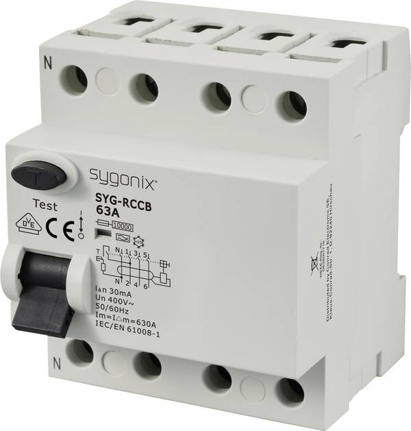 Sygonix SY-6438020 SYG-RCCB 3P+N/A63/10kA/30mA Fehlerstrom-Schutzschalter  A   4polig 63 A 0.03 A 400 V/AC