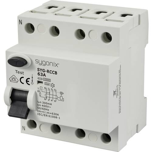 Thumbnail - Sygonix SY-6438024 SYG-RCCB 3P+N/A63/10kA/300mA Fehlerstrom-Schutzschalter A 4polig 63 A 0.3 A 400 V/AC