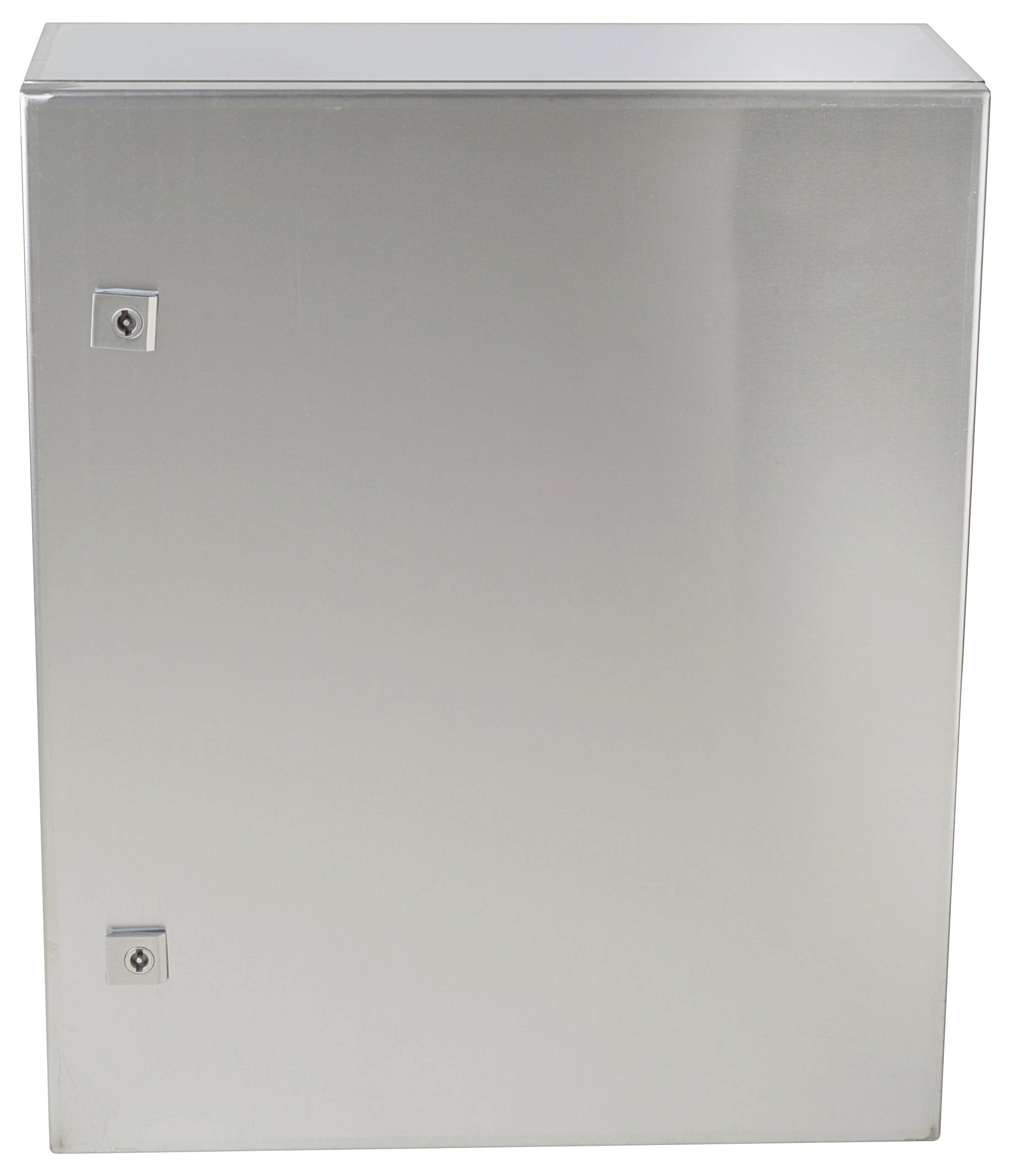 Metallener Schaltschrank mit zwei abschließbaren Türen, geeignet für elektrische Installationen oder technische Geräte.