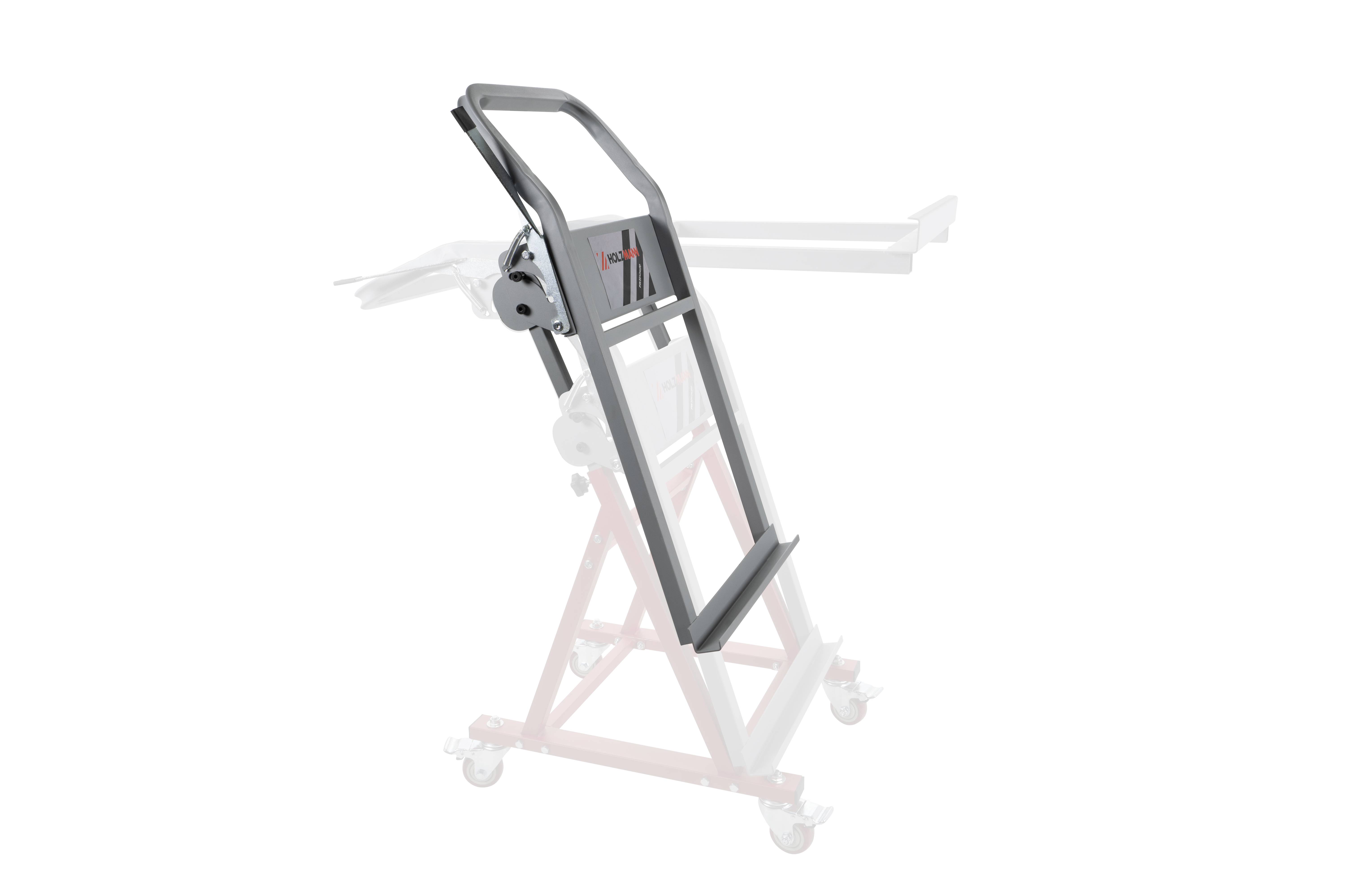 Staubschutzhaube für eine Säge, montiert auf einem Klappgestell. Sie schützt Benutzer vor Staub während des Sägevorgangs.