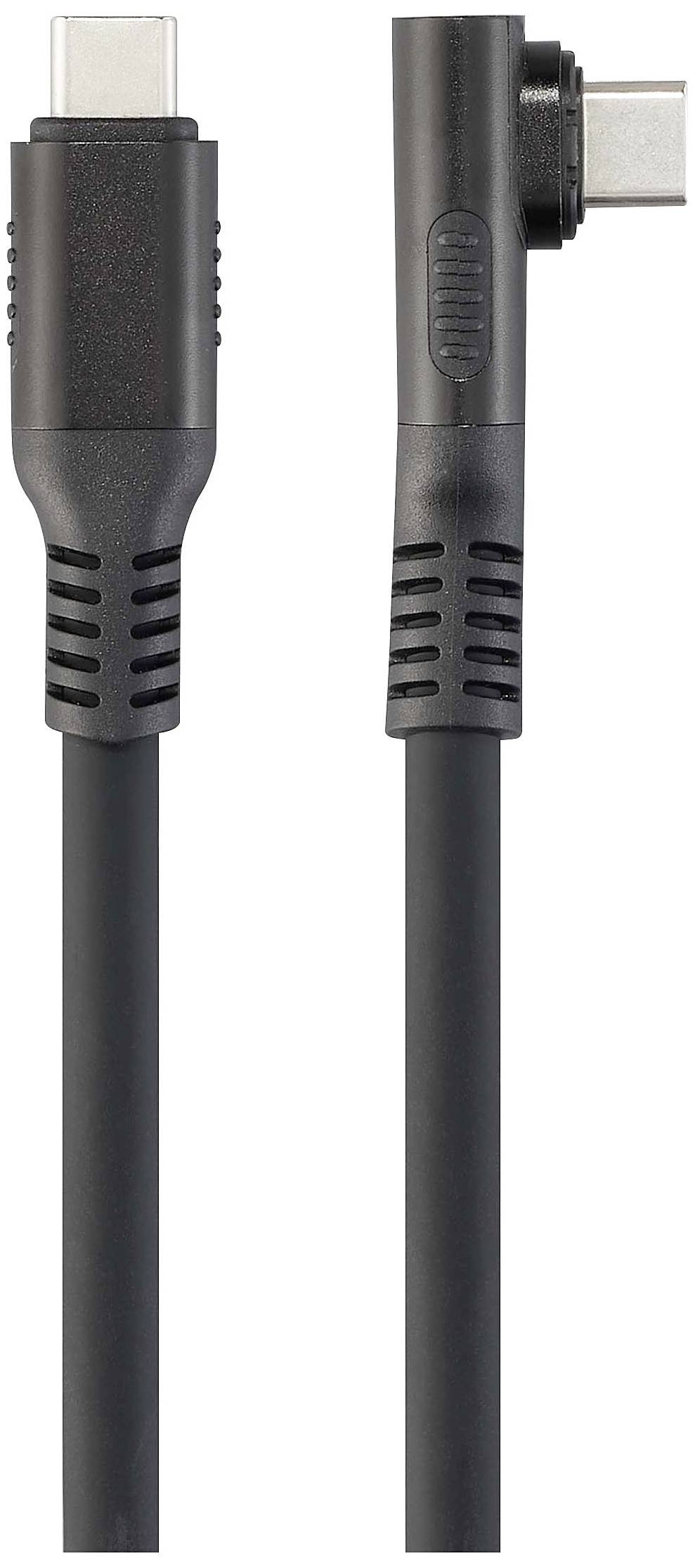 USB-C-Kabel mit geradem und abgewinkeltem Stecker für flexible Anschlussmöglichkeiten. Ideal zum Laden oder für Datenübertragung.