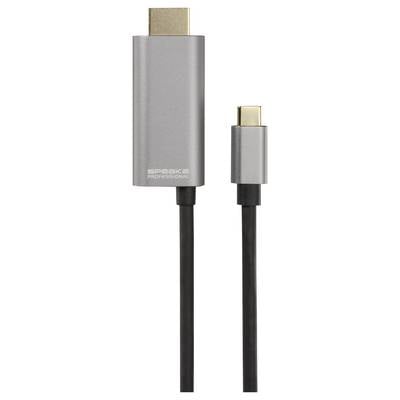 Zwei Kabelstecker: links ein größerer HDMI-Stecker, rechts ein kompakterer USB-C-Stecker. Beide silberfarben mit schwarzem Kabel.