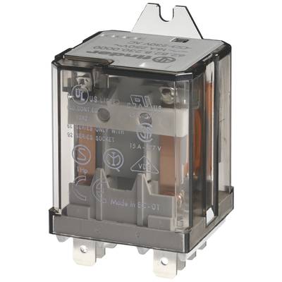 Rechteckiges, durchsichtbares elektrisches Relais, geeignet für industrielle Anwendungen, erkennbar an internationalen Sicherheitszeichen.