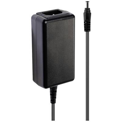 Schwarzes Netzteil mit abnehmbarem Kabel, geeignet für elektronische Geräte, zeigt Steckeranschluss und Ausgangsstecker.