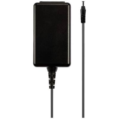 Ein schwarzes Netzteil mit einem langen, dünnen Kabel, das in einem kleinen Stecker endet. Geeignet für elektronische Geräte.