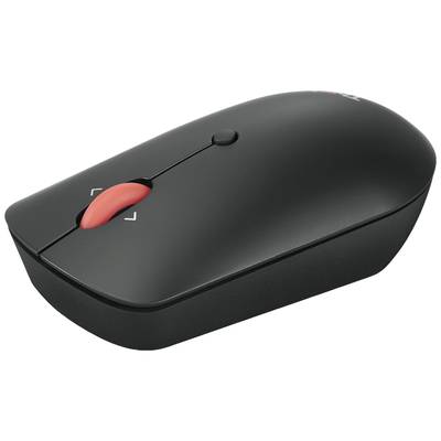 Schwarze kabellose Computermaus mit rotem Scrollrad.