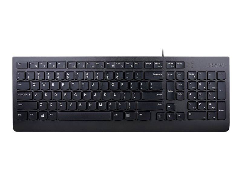 Lenovo Essential Wired USB Tastatur Französisch, AZERTY Schwarz Spritzwassergeschützt, Geräuscharme Tasten