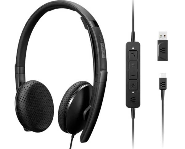 Lenovo Headset  On Ear Headset kabelgebunden  Schwarz Mikrofon-Rauschunterdrückung Lautstärkeregelung Telefon