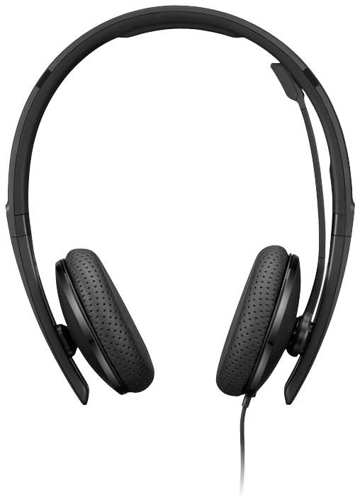 Schwarze Over-Ear-Kopfhörer mit gepolsterten Ohrmuscheln und Bügel. Geeignet für Musik oder Telefonanrufe. Verbindet sich per Kabel.
