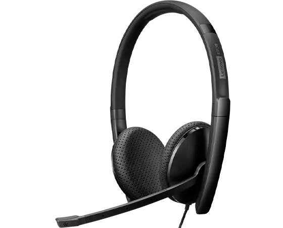 Schwarzes Headset mit Ohrpolstern und Mikrofonarm. Design ist modern und minimalistisch. Ideal für Telefonate oder Musik.