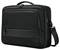 Schwarze Laptop-Tasche mit Tragegriff und Schulterriemen, vordere Reißverschlusstasche für zusätzlichen Stauraum.