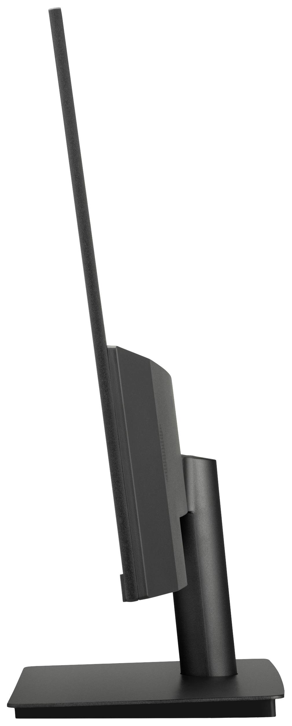Computermonitor in Seitenansicht mit dünnem Bildschirm auf einem stabilen Standfuß.
