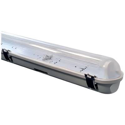 Leuchte mit schützender Abdeckung und Halteclips, geeignet für industrieartige Anwendungen.