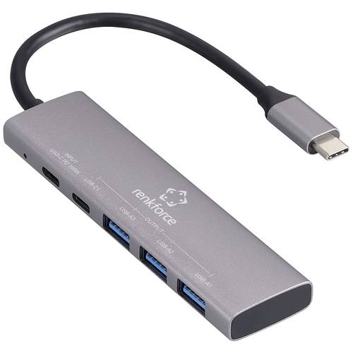 Renkforce RF-USBH-280 5 Port USB 3.2 Gen 1-Hub (USB 3.0) USB-C® PD Ladeanschluss Grau