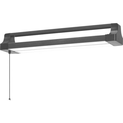 Schwarze rechteckige Deckenleuchte mit Zugkette, modern und schlicht gestaltet. Ideal für Büro- oder Wohnräume geeignet.