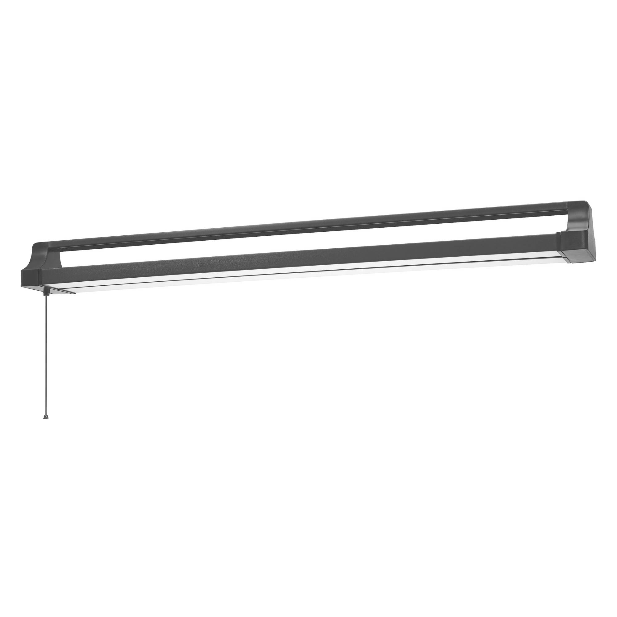 Eine lange, rechteckige Deckenleuchte mit Zugschalter, ideal zur Ausleuchtung von Arbeitsbereichen oder Garagen.