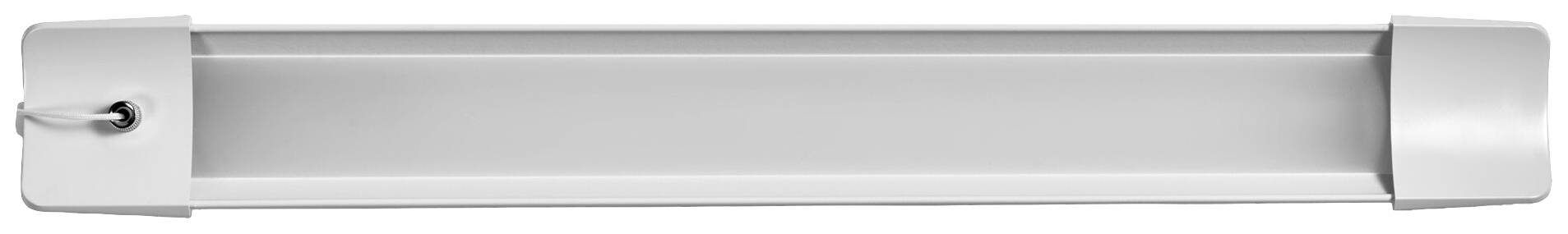 Weiße LED-Leuchte in rechteckiger Form mit Kabelanschluss, geeignet für Decken- oder Wandmontage.