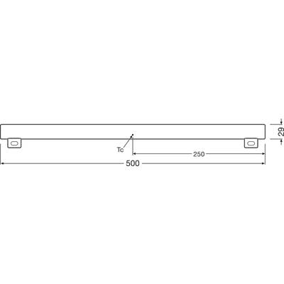 Technische Zeichnung eines Bauteils mit den Maßen 500 mm Länge, 29 mm Höhe. Abstand zwischen Befestigungen beträgt 250 mm.