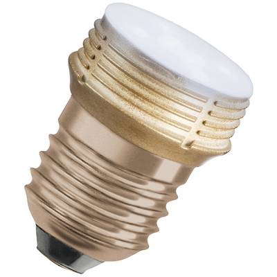 Nahaufnahme einer LED-Glühbirnenfassung in Goldfarbe, die auf einem weißen Hintergrund abgebildet ist. Keine sichtbare Glühbirne vorhanden.