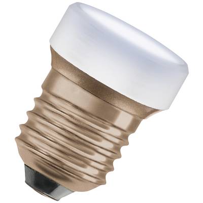 LED-Glühbirne in Nahaufnahme mit weißem Kopf und bronzefarbener Fassung, symbolisiert energiesparende Beleuchtung.