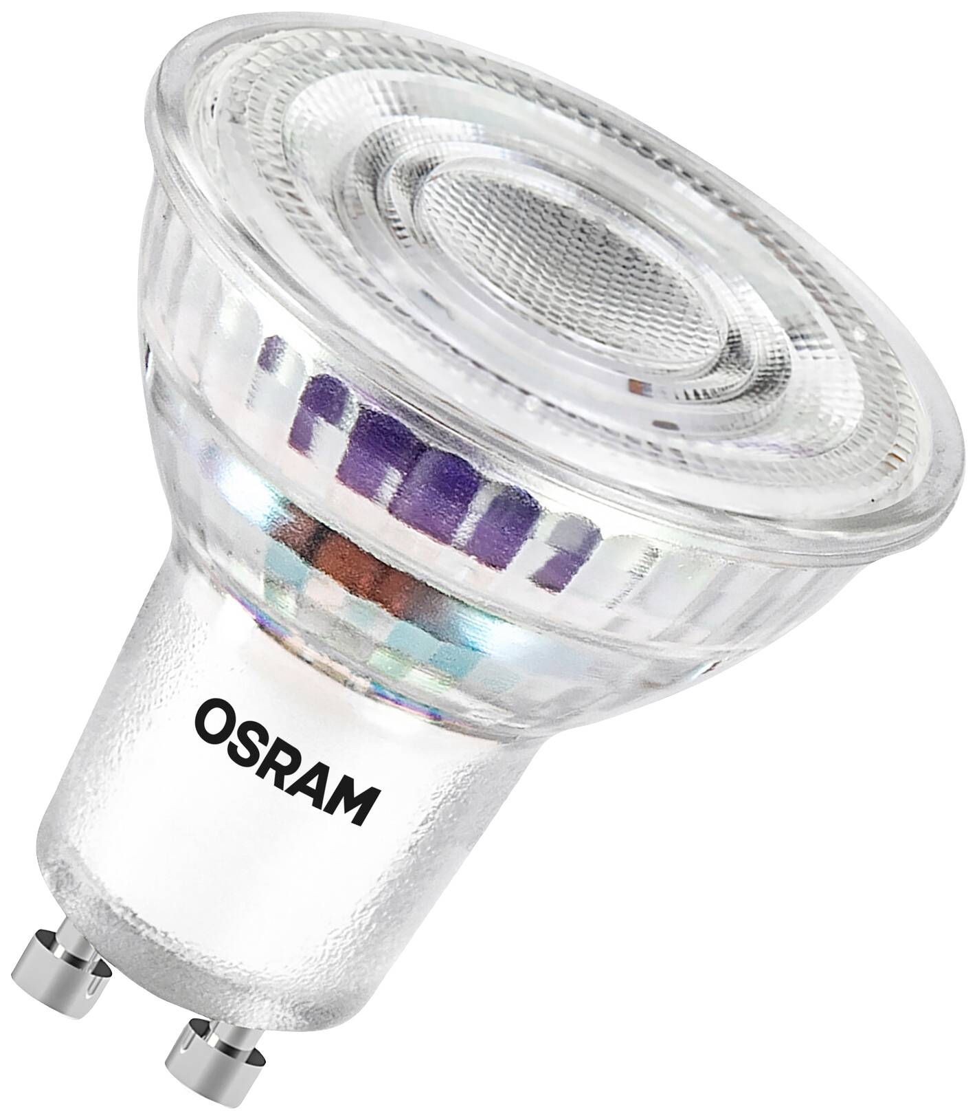 Glühbirne mit GU10-Fassung von OSRAM, halbtransparentes Glas, geeignet für moderne Leuchten.