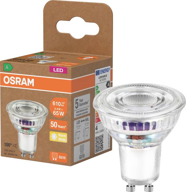 OSRAM HOMELIGHTING 4099854267802 LED-Reflektorlampe EEK A (A - G) GU10 Reflektor 3.4 W = 65 W Warmweiß (Ø x H) 50 mm x 50 mm  1 St.