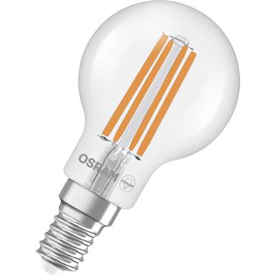 Eine LED-Glühlampe mit sichtbaren orangen Filamenten und silbernem Sockel, geeignet für energieeffizientes Licht.