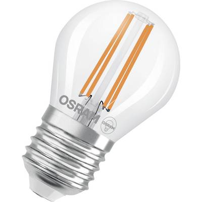 LED-Glühbirne mit silbernem Sockel und orangefarbenen Filamenten, Marke 'OSRAM', geeignet für energiesparende Beleuchtung.