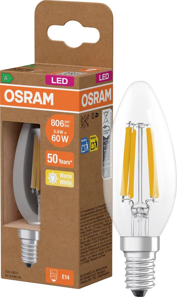 OSRAM HOMELIGHTING 4099854255120 LED EEK A (A - G) E14 Kerzenform 3.8 W = 60 W Warmweiß (Ø x H) 35 mm x 35 mm Filament 1 St.