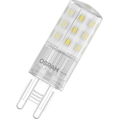 LED-Lampe der Marke Osram mit G9-Sockel, zylinderförmig, transparentes Gehäuse, zeigt mehrere sichtbare gelbe Dioden.