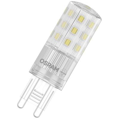 LED-Lampe von OSRAM mit klarer Hülle und gelben Leuchtdioden, geeignet für G9-Sockel.