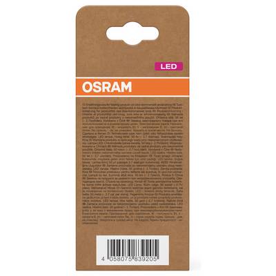 OSRAM LED-Produktpaket-Vorderseite mit orangem Logoband, braunem Hintergrund und Barcode unten.