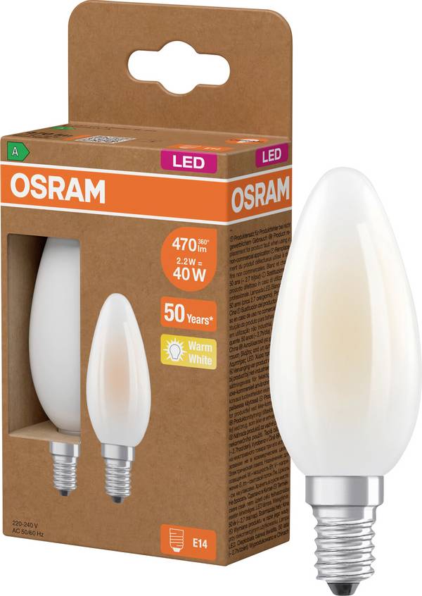 OSRAM HOMELIGHTING 4099854253805 LED EEK A (A - G) E14 Kerzenform 2.2 W = 40 W Warmweiß (Ø x H) 35 mm x 35 mm  2 St.
